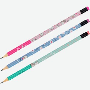 Карандаш чернографитный MESHU Kittens HB, заточенный, с печатью, с ластиком, в ассортименте