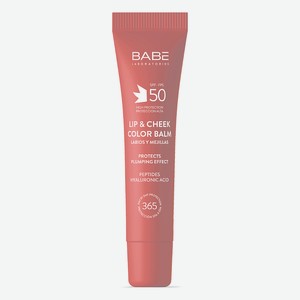 BABE Солнцезащитный бальзам-тинт для губ и щек SPF50, тон PINK, Солнцезащитная помада-тинт для лица, щек, век
