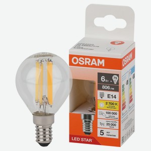Лампа Osram LED STAR шар 6W E14 теплый белый свет, 1 шт