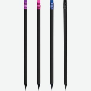 Карандаш MESHU Black style, HB, заточенный, с печатью, с ластиком, в ассортименте