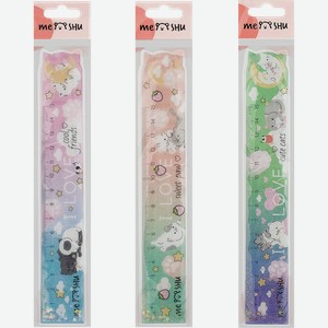 Линейка MESHU Cute Cats 15см ПВХ с блестками, в ассортименте