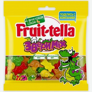 Мармелад Fruit-tella Звери Mix жевательный апельсин-яблоко-лимон-клубника-малина 150г, 150 г