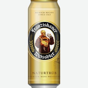 Пиво Franziskaner premium hefe-weissbier пшеничное светлое нефильтрованное 5.0% 0.45л, 450 мл