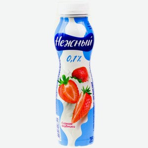 Напиток йогуртный с соком клубники Нежный, 0,1%, 285 г