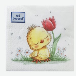 Салфетки одноразовые бумажные Bouquet двухслойные милый цыпленок 20х20 см, 30 шт