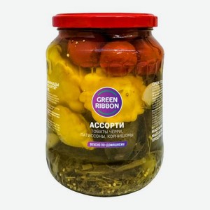 Консервированные корнишоны, помидоры черри и патиссоны Green Ribbon 680г