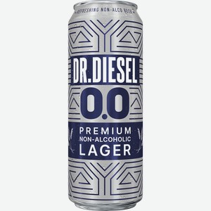 Пивной напиток б/а DR. DIESEL PREMIUM LAGER 0.0 СВЕТЛ. ФИЛЬТР. ПАСТЕР. Ж/Б. 0,43Л, ,