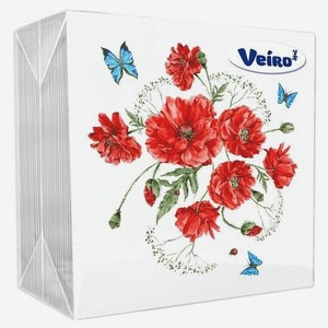 Салфетки бумажные Veiro с рисунком Букет маков 24*24 см, 50 шт