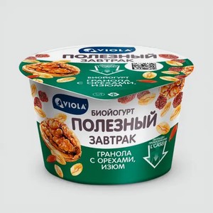 Биойогурт 5% «Viola» «Полезный завтрак» с гранолой и изюмом, 180 г