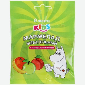 Мармелад жевательный лента KIDS Муми-тролли Фрукты со вкусом яблоко, персик, банан, апельсин, 70г