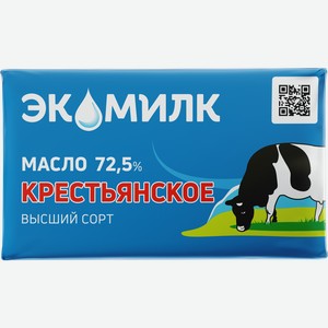 Масло сладкосливочное ЭКОМИЛК Крестьянское несоленое 72,5%, без змж, 160г