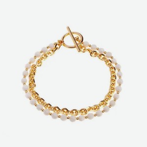 MORZA Браслет женский белый агат бижутерия, цвет: золотой, 19 размер, размер: 19