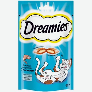Лакомство DREAMIES для взрослых кошек с добавлением лосося,