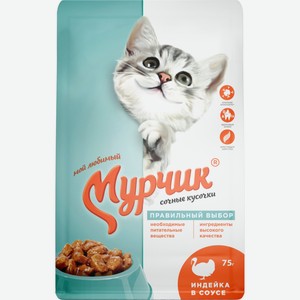 Корм для кошек МУРЧИК с индейкой в соусе, Россия, 75 г