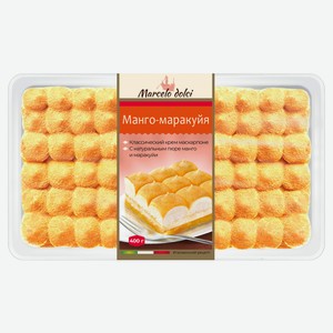 Торт бисквитный Marcelo Dolci Манго маракуйя с воздушным сливочным кремом и пюре манго маракуйя охлажденный, 400 г