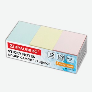 BRAUBERG Блоки самоклеящиеся (стикеры) ПАСТЕЛЬНЫЙ 100 листов, Мультиколор