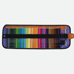 BRAUBERG Карандаши цветные супермягкие в пенале-скрутке MAX 50 цветов + держатель, Мультицвет