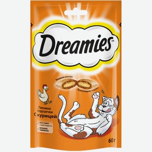 Лакомство DREAMIES для взрослых кошек с курицей, 60г