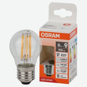 Лампа Osram LED STAR шар 6W E27 нейтральный белый свет, 1 шт