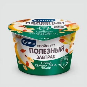 Биойогурт 5% «Viola» «Полезный завтрак» с грушей, семенами льна, грецким орехом и злаками, 180 г