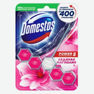 Туалетный блок для унитаза Доместос Сила 5 в 1 Ледяная магнолия защита от микробов и налета 55 г, 1 шт.