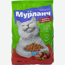 Корм Для Кошек Мурланч, Мясное Ассорти, С Курицей И Овощами, 800 Г