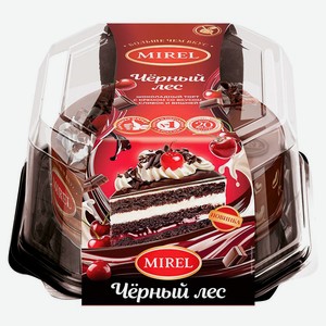 Торт шоколадно-бисквитный MIREL Черный лес с кремом со вкусом сливок и вишней охлажденный, 720 г