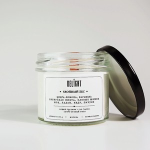 DELÍGHT Свеча ароматическая с деревянным фитилем для дома  Хвойный лес , 125 мл