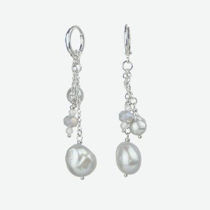 LANZEROTTI Серьги с жемчугом, цирконием и кристаллом, цвет: Серый, размер: 6