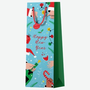 Пакет подарочный 12*36*8,5см MESHU  Новый год , глянцевая ламинация, под бутылку