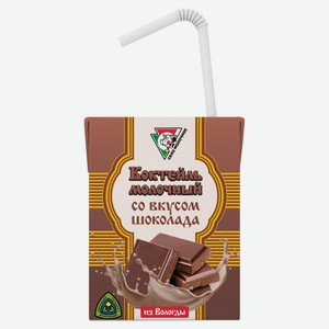 Коктейль молочный «Из Вологды» со вкусом шоколада с трубочкой БЗМЖ охлажденный, 200 мл