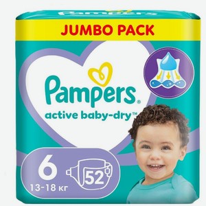 Подгузники Pampers Active Baby-Dry р.6 13-18кг 52шт., 52 шт