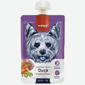 Корм Wanpy Мясной мусс из утки и моркови с горохом консервированный для собак, 90г, 90 г
