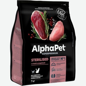 Корм Alphapet утка-индейка сухой для кошек 7кг, 7 кг