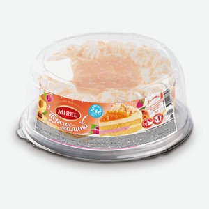 Торт бисквитный MIREL Персик-малина с кусочками персика и нежной начинкой из малины со сливками охлажденный, 700 г