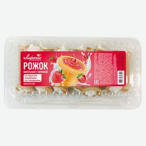 Пирожные вафельные «ЛИРОНАС» Рожок со сливочным кремом со вкусом клубники охлажденные, 200 г