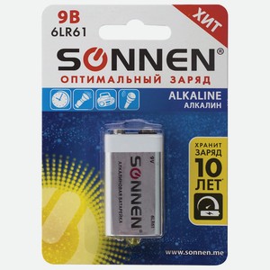 SONNEN Батарейка Alkaline, Крона (6LR61, 6LF22, 1604A), 1 шт.