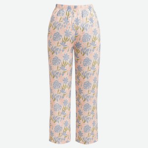 Брюки домашние женские InExtenso светло-розовые с рисунком листьев, р. S-XXL