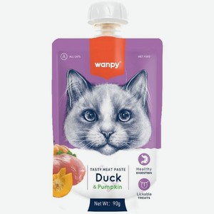 Корм Wanpy Мясной мусс из утки и тыквы консервированный для кошек, 90г, 90 г
