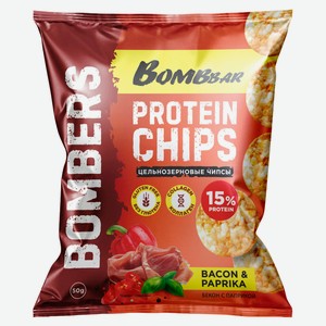 Чипсы цельнозерновые Bombbar Бекон и паприка протеин 15% без глютена, 50 г