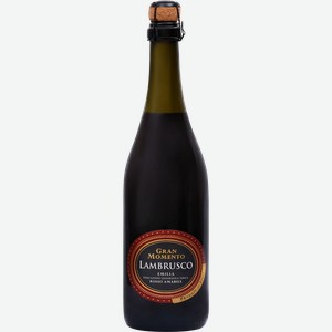 Вино игристое GRAN MOMENTO Lambrusco Emilia Rosso жемчужное красное полусладкое, 0.75л