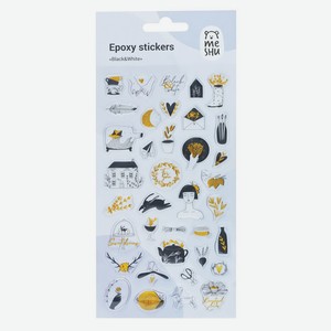 Наклейки гелевые Meshu Black&White 10х22см фольга, 36 наклеек