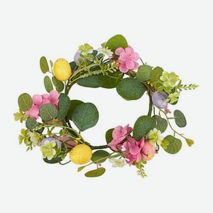 Пасхальный венок с яйцами и цветами 29см