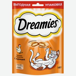 Лакомство DREAMIES для взрослых кошек с курицей, 140г