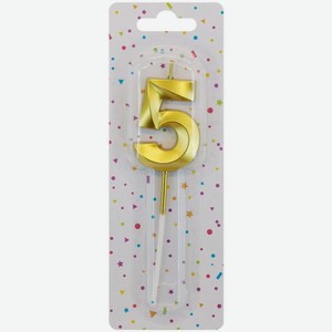 Свеча Цифра 5 с подставкой в ассортименте, 1шт., 1 шт