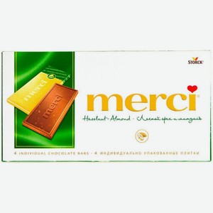 Шоколад Merci молочный с лесным орехом и миндалем 100г, 100 г