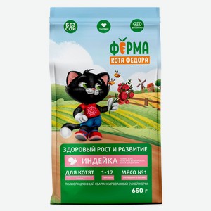 Корм сухой для котят и беременных кошек «Ферма кота Фёдора» с индейкой, 650 г