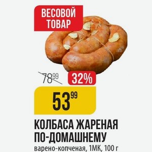 КОЛБАСА ЖАРЕНАЯ ПО-ДОМАШНЕМУ варено-копченая, 1МК, 100 г
