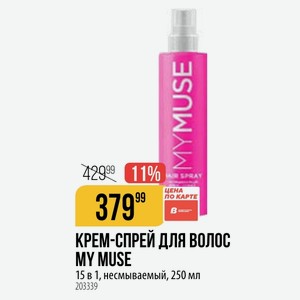 КРЕМ-СПРЕЙ ДЛЯ ВОЛОС MY MUSE 15 в 1, несмываемый, 250 мл