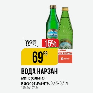 ВОДА НАРЗАН минеральная, в ассортименте, 0,45-0,5 л